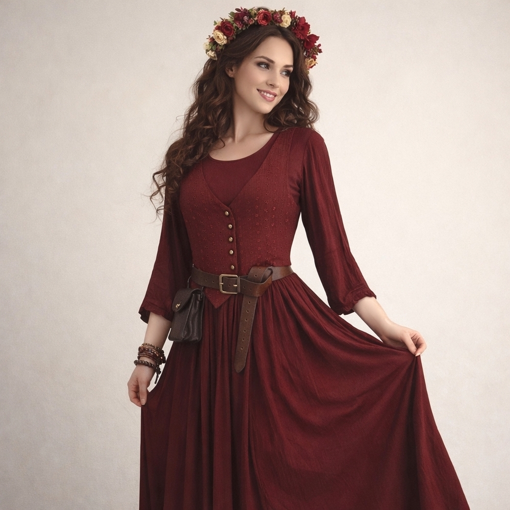 Vintage JUST IN THYME Size 10 Peasant Cottagecore Renaissance Dress with Vest